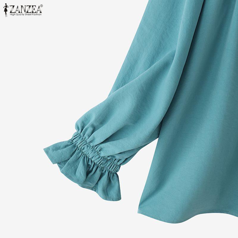 ZANZEA Women Casual Round Neck Loose Puff Long Sleeve Blouse