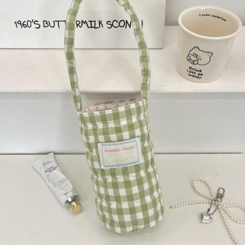 57141 cup cover portable small bag fabric padded plaid water cup bag anti-scalding soft portable water cup milk tea bag
