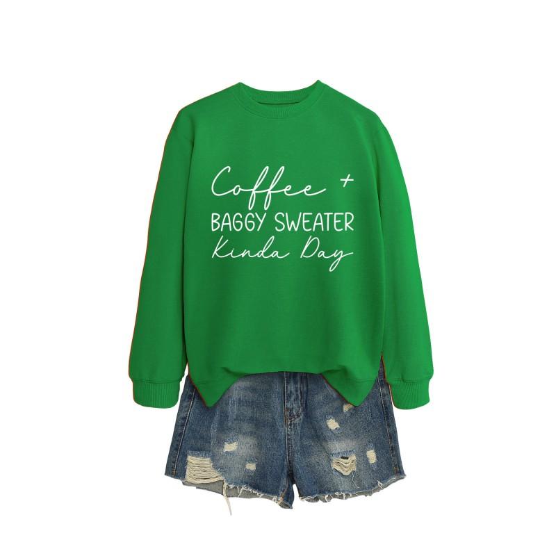 Womens Oversized Round Neck Long Sleeve Cotton Blend Casual Sweatshirt With Print - Loose Fit Comfort Top