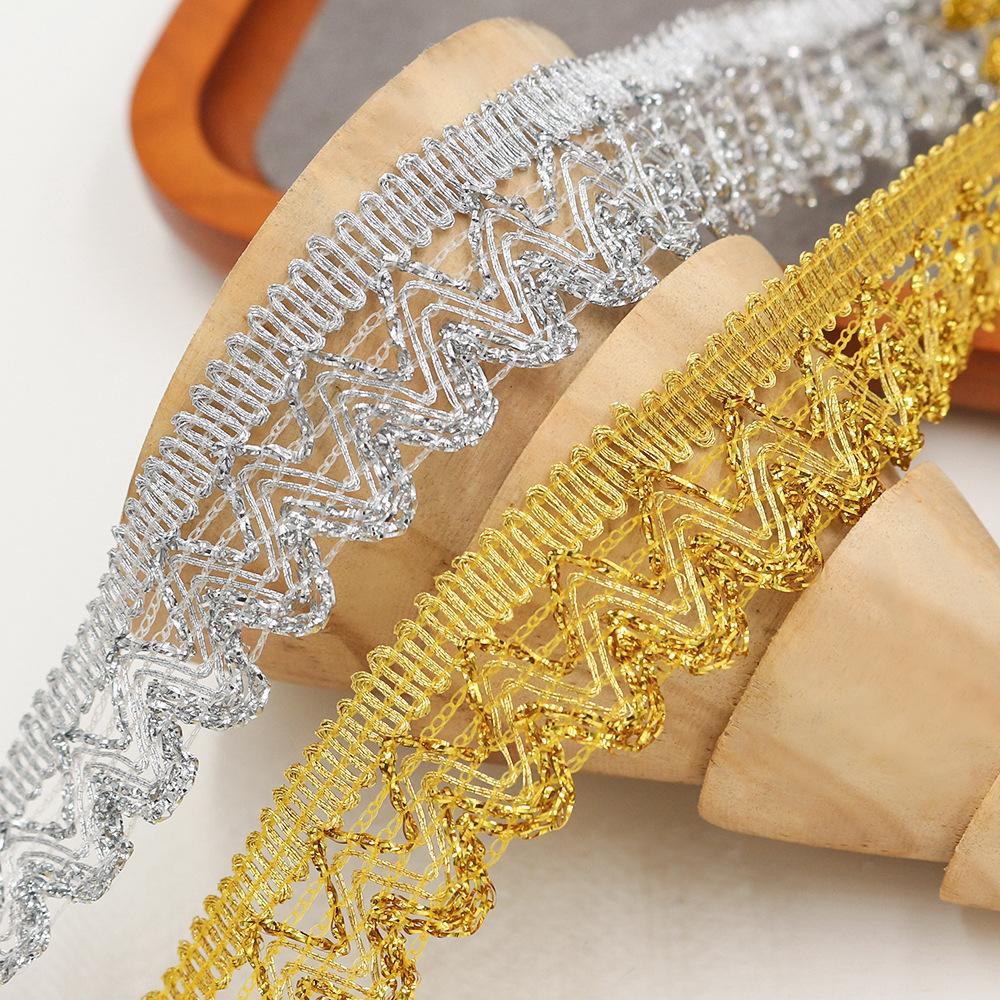 10yard GoldSilver Thread Hollow Wave Lace Ribbon Glitter Metallic lace Trim Border Clothes Curtain Decorative Edge lace trimming