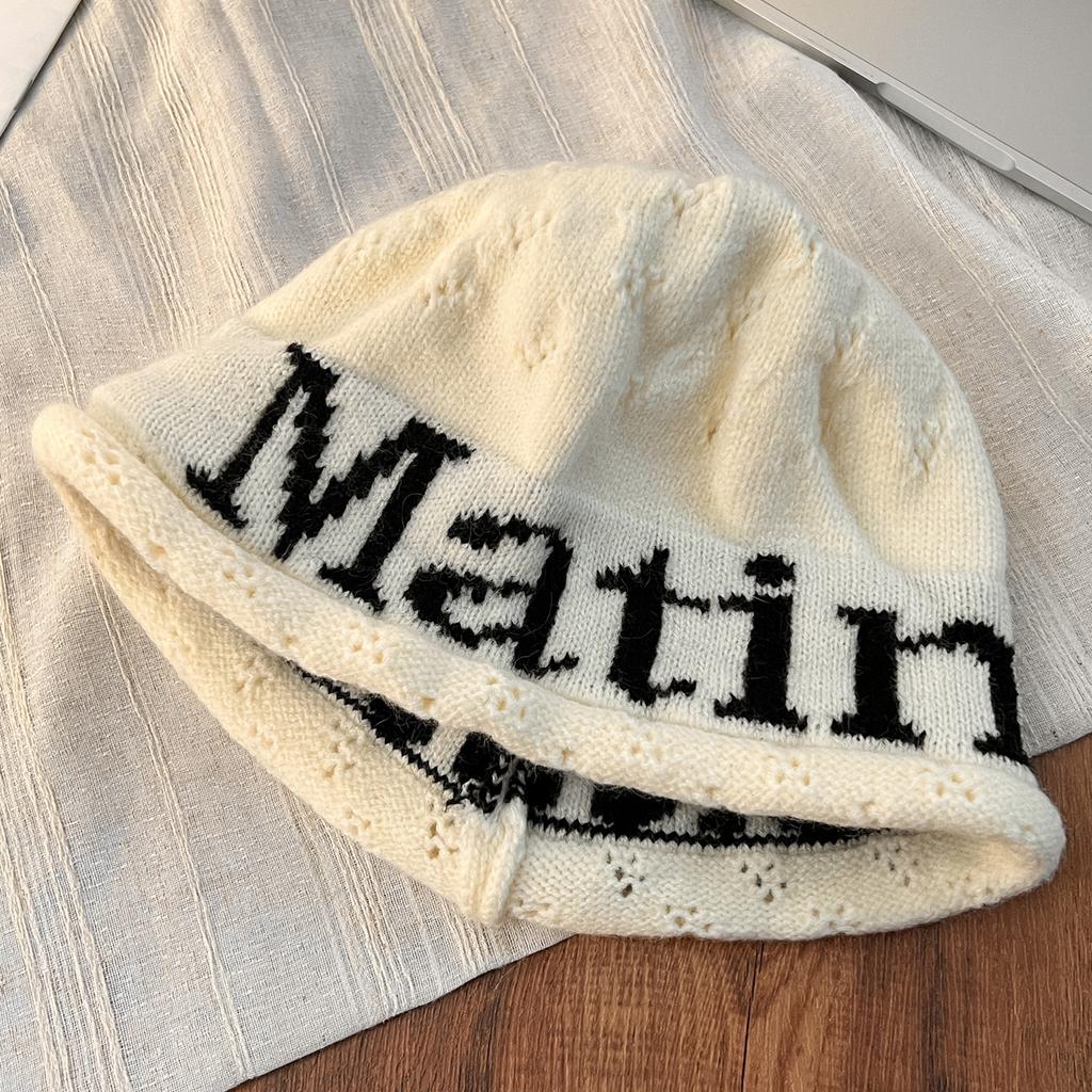 American Letter Knitted Hat for Women New Fashion Trend Warm Woolen Hat Big Head Circumference Showing Face Small Cold Hat