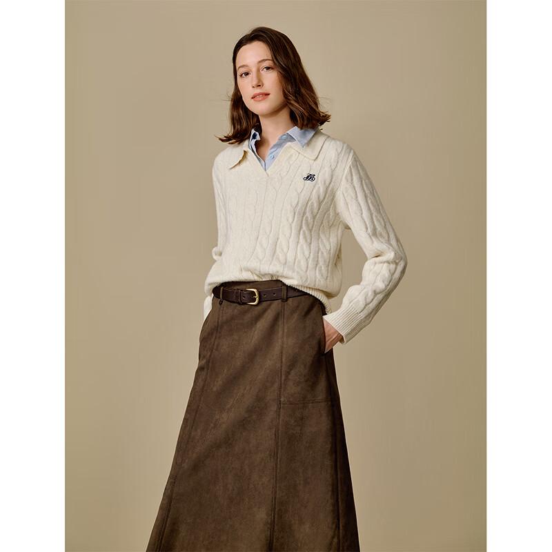 Inman Women's POLO Collar Cable Knit Mélange Sweater