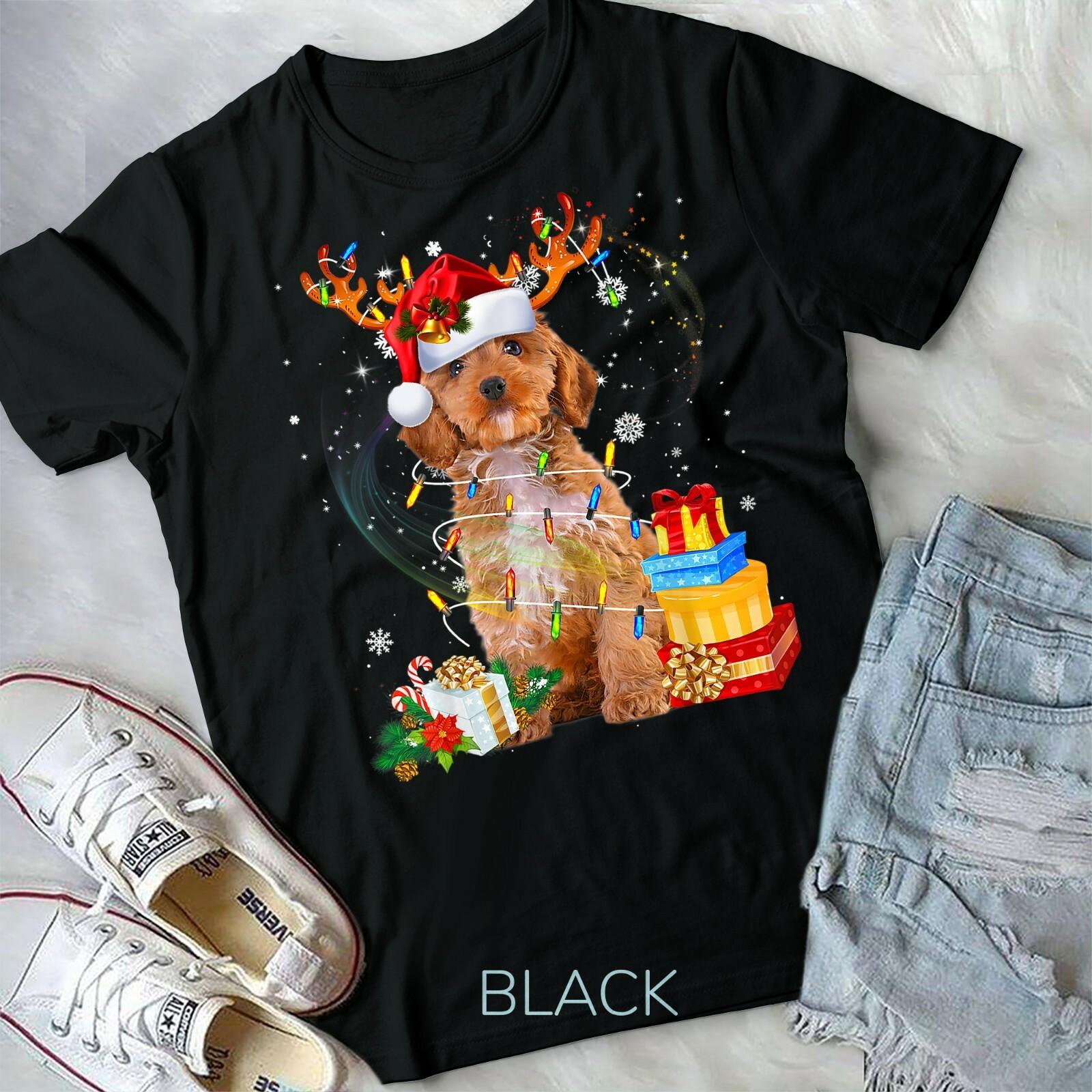 Cockapoo Reindeer Christmas Lights Funny Dog Xmas Gift Unisex Form T-shirt XXXXL