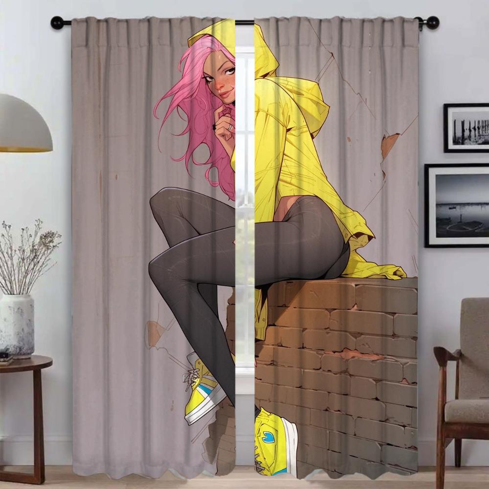 Curtains Child Room Street Punk Girl Window Curtain for Room 2 Panel Home Interior Curtains Tulle for Bedroom Shades Partition