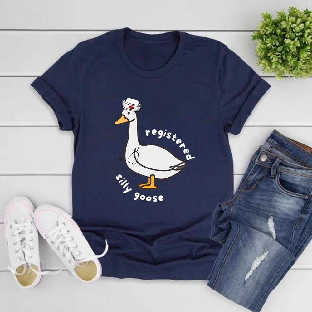 

Футболка с надписью Silly Goose, футболка с надписью RN, подарок медсестре, забавная футболка Goose, женские футболки с коротким рукавом, графическая футболка, подарок на день медсестры XXXL темно-синий