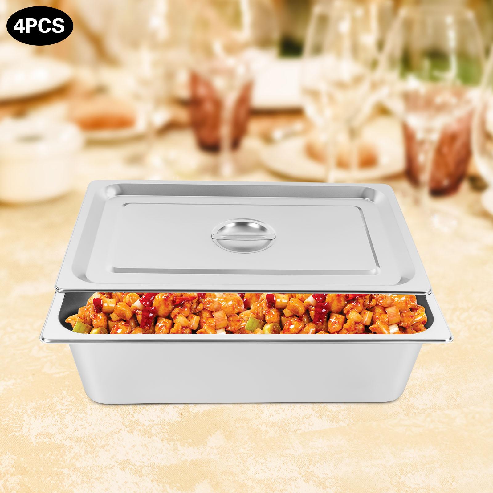 

4pcs Stainless Steel Commercial Food Pans, 15cm Deep Silver Hotel Steam Table Pans W/ Dustproof Cover for Restaurants, Catering серебряный