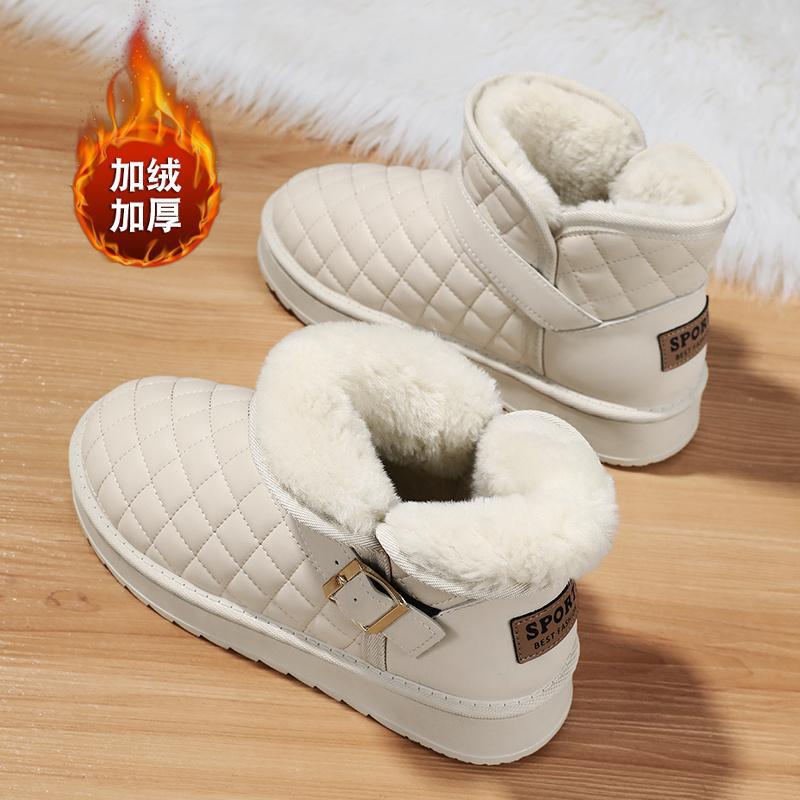 Couple snow boots women's winter 2025 new velvet thickened bread shoes leather surface waterproof and warm outside wear snow cotton
