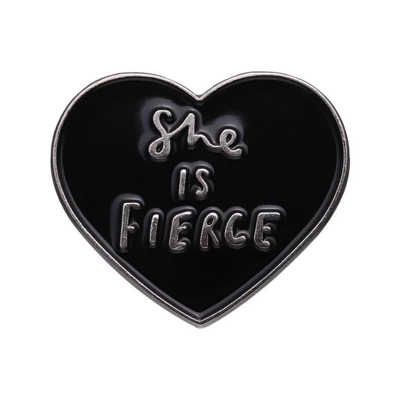 Charming Black Metal Heart Shaped Pin With Fierce Lettering For Trendy Lovers Accessory