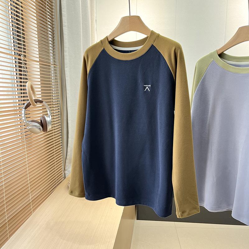 Unisex Outdoor Lightweight Color-Block Patchwork Round Neck Long Sleeve Fleece Base Layer T-Shirt