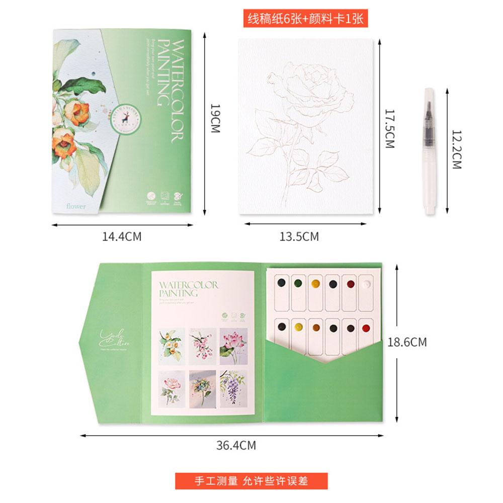 Watercolor Coloring Book Kit Pre Printed Papers for Draw Beginners Adults Stress Relief Anxiety Reduction Art Therapy Craft Set