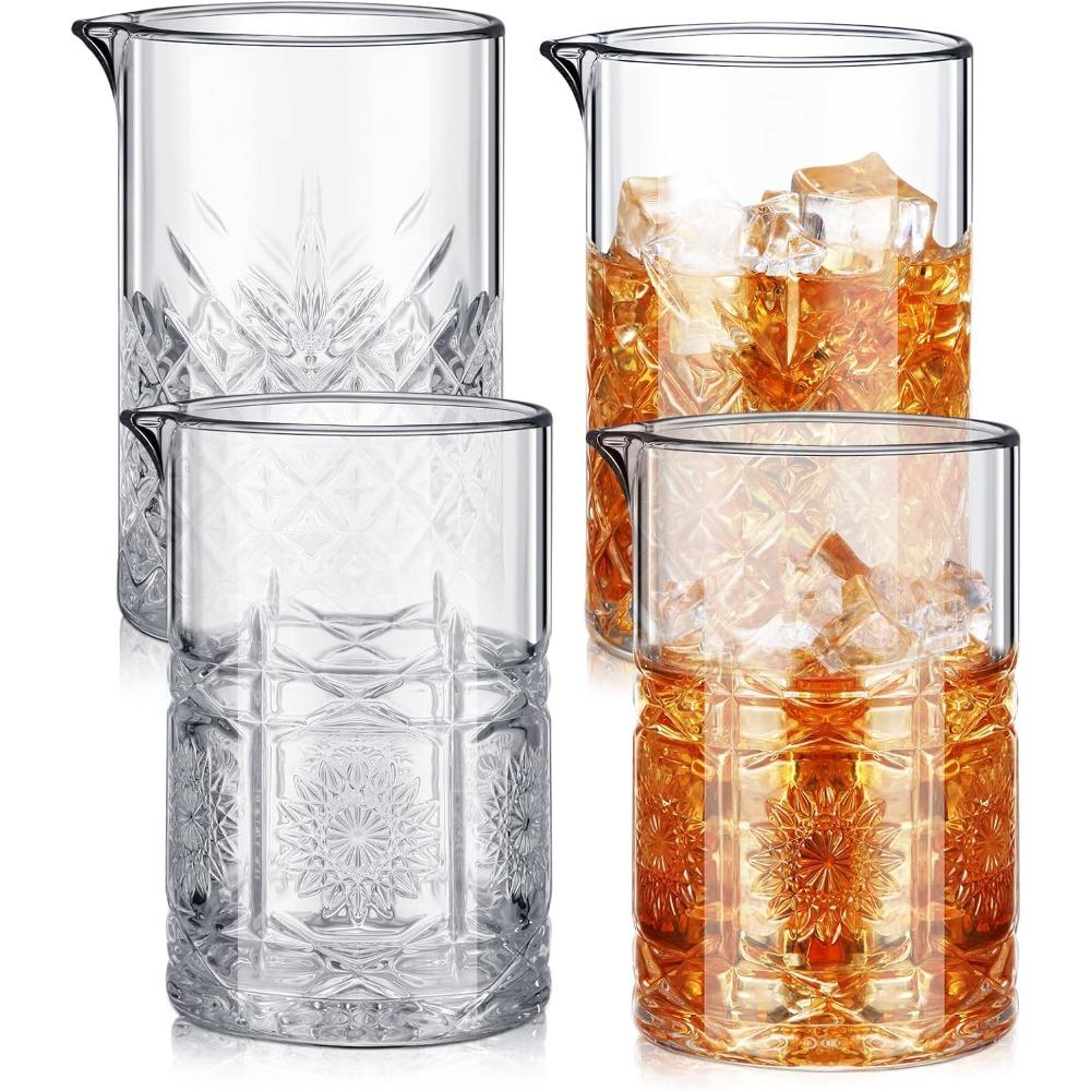 

4pcs Cocktail Mixing Glass Cocktail Shakers Stirring Glass Thick Bottom Crystal Glasses Stable Mixing Cups for Drinks Bartender Home Bar 4pcs