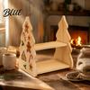 Holiday Home Decoration Christmas Tree Shaped Wooden Storage Shelf 2‑Tier Desktop Display Rack with Table Centerpiece Xmas Stickers Rustic