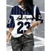 T-shirt a Strisce Estiva Nuova con Stampa Los Angeles 23 per Donna Scollo a V Patchwork Manica Corta Maglia Sportiva da Calcio Top Oversize Y2K