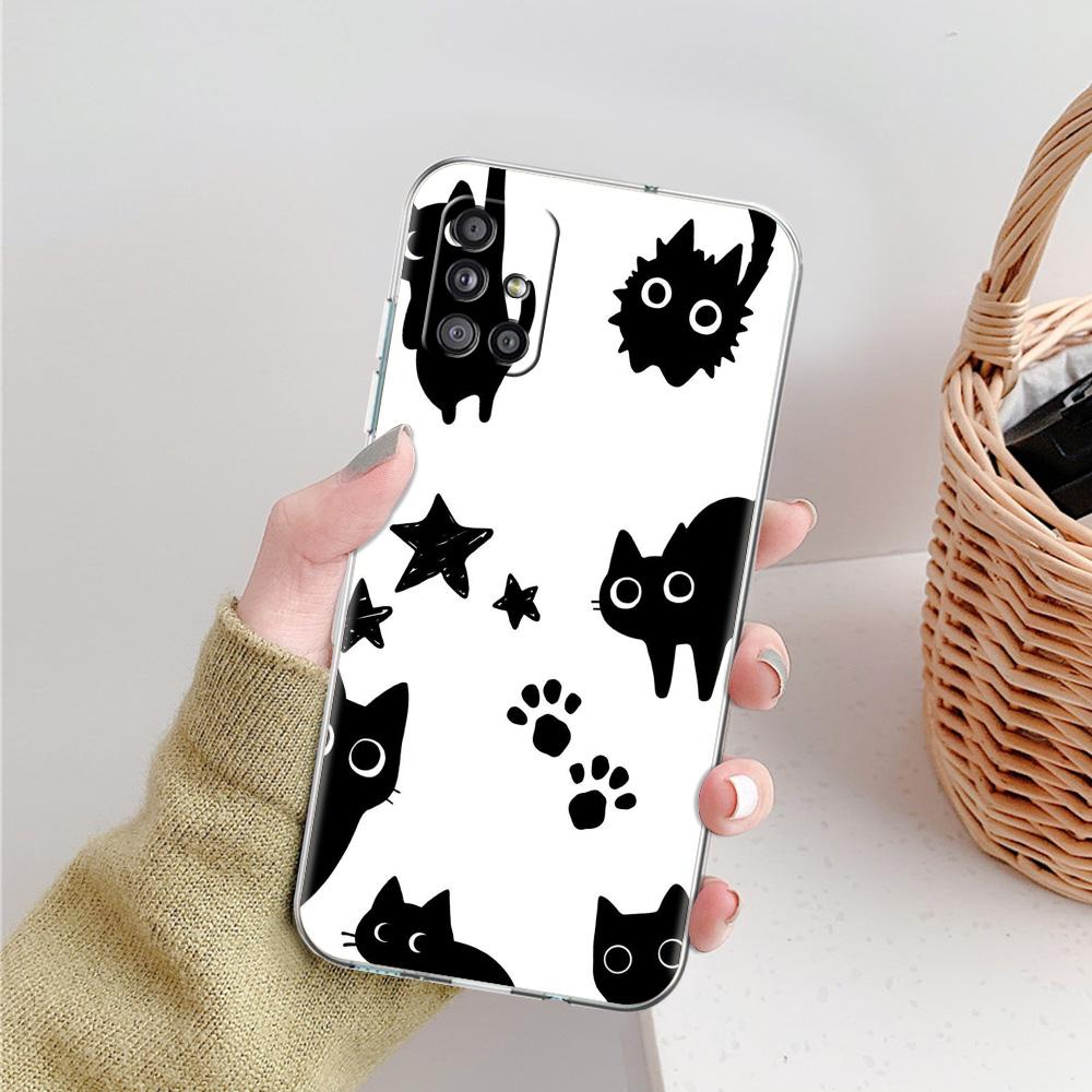 Phone Case For Samsung A15 A13 A35 A55 A51 A71 A41 A31 A21S A03S A05 A17 A23 A25 A33 A53 A73 5G A07 4G Cover Funny Black Cat