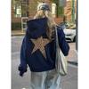 European & American Women's Fashion Leopard Star Print Hooded Sweatshirt - Loose Fit, Drop Shoulder Sleeves