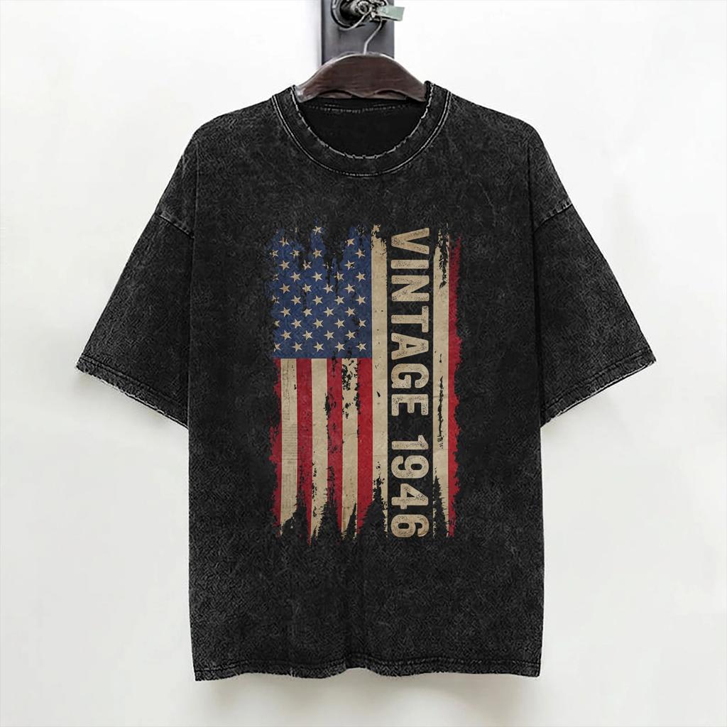 80th Birthday Born 1946 80 Year Old T Shirt Washed 100 Cotton Oversize TShirts Fashion for Men Women Streetwear Printed Tees