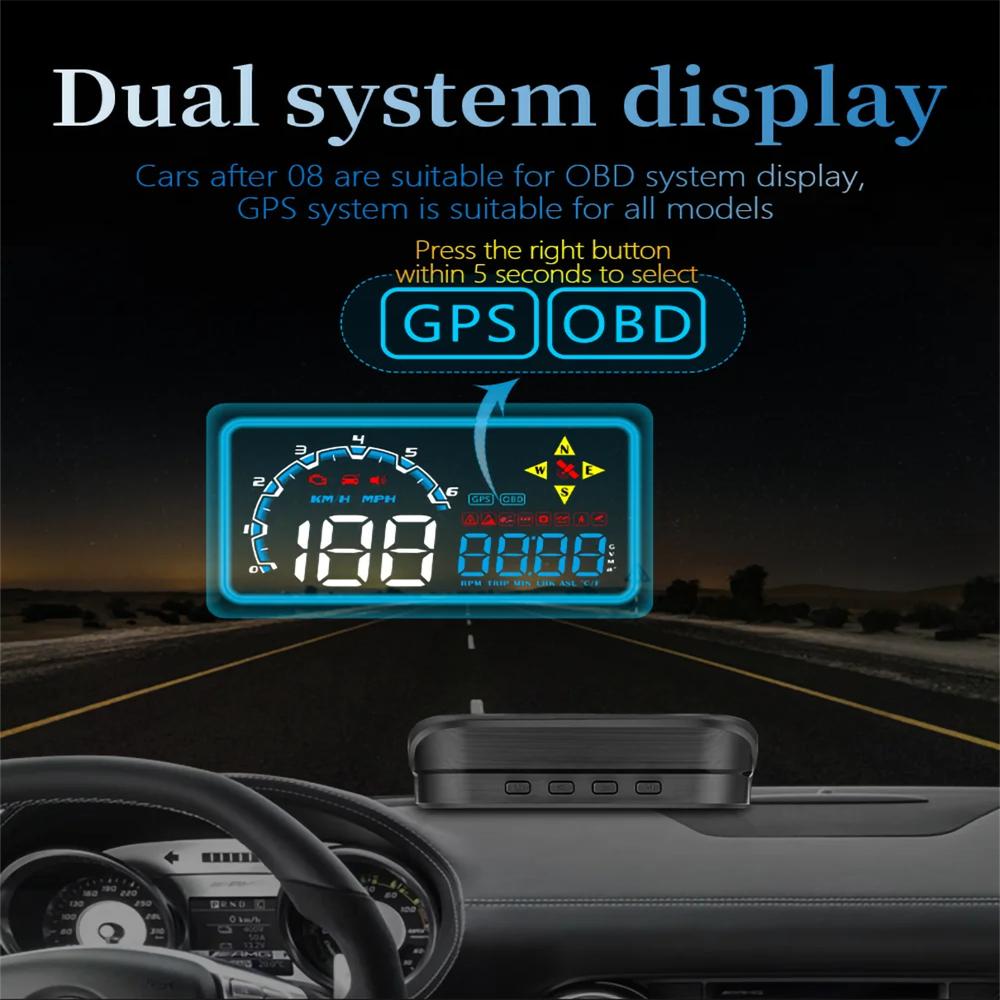 M20 Head Up Display Car Universal Dual System 3.5 Inches HUD, Speedometer OBD2 GPS Interface, Speed MPH, Engine RPM, Compass, OverSpeed Warning
