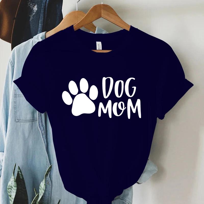 Dam T-shirt Hundtassar Mamma Tryck T-shirt Dam Kortärmad O-Hals T-shirt Damer Ledig Skjorta Kläder Toppar Hundtassar Mamma Tee