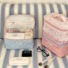 Checkered Cute Bow Travel Makeup Pouch with Zipper Toiletry Bag Cotton Quilted Cosmetic Organizer Case for Women and Girls
