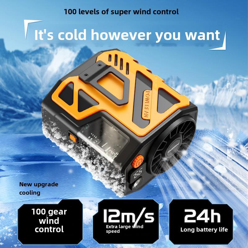 Mecha Tragbarer Hüft-Hängeventilator: Starker Wind, USB-wiederaufladbar, Ideal für Baustellen.