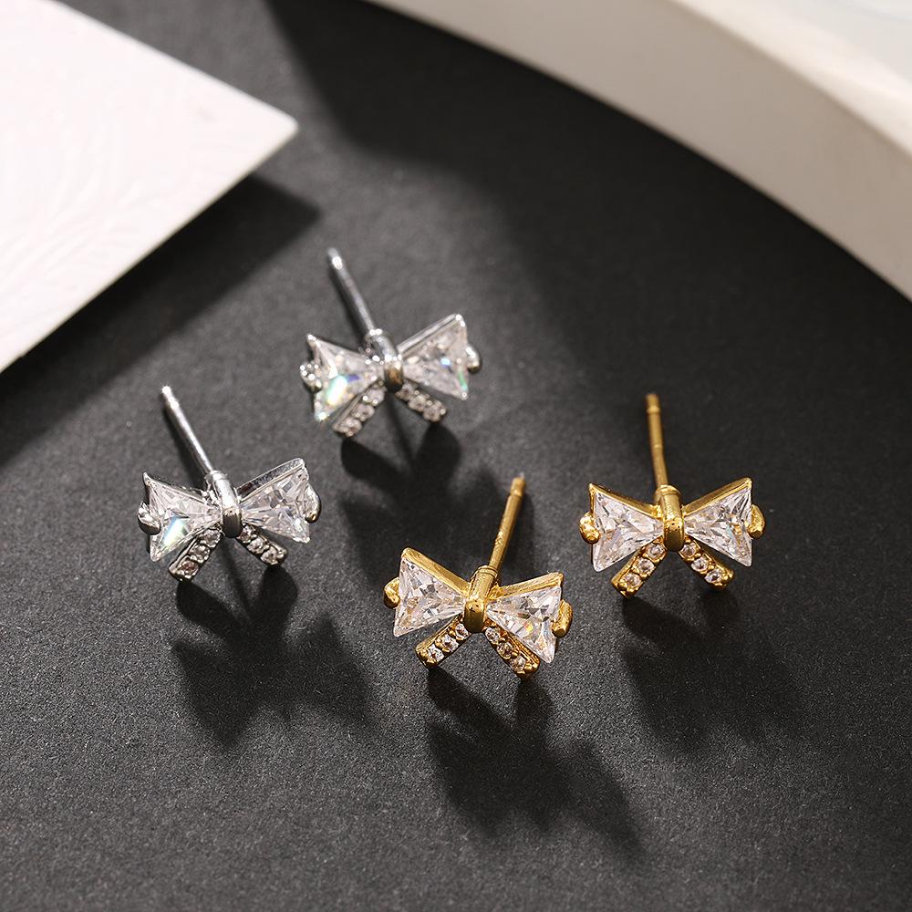 Luxe Copper Bow Stud Earrings & Pendant Set with Zircon - Handmade Designer Jewelry Accessory