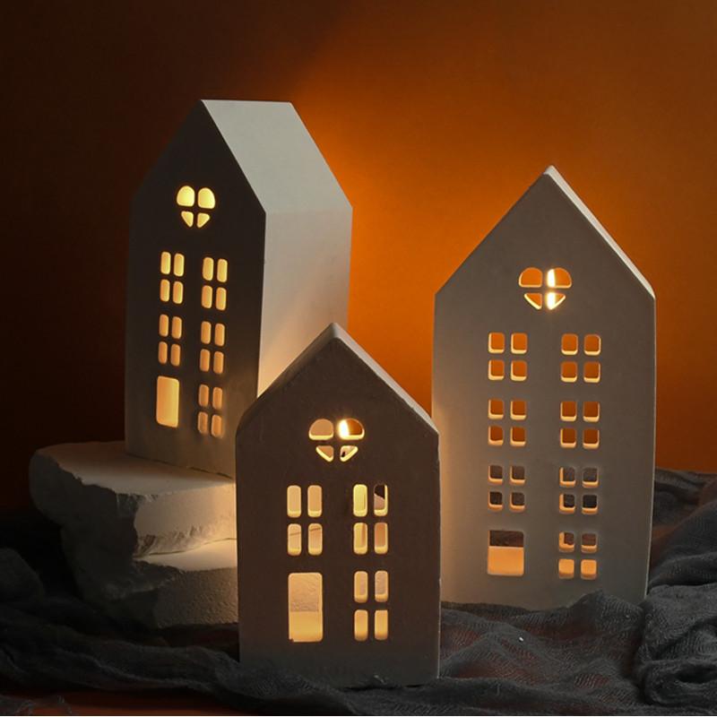 Concrete House Candle Holder Silicone Mold DIY Gypsum Cement Love House Shape Silicone Resin Mold for Home Decoration Ornaments