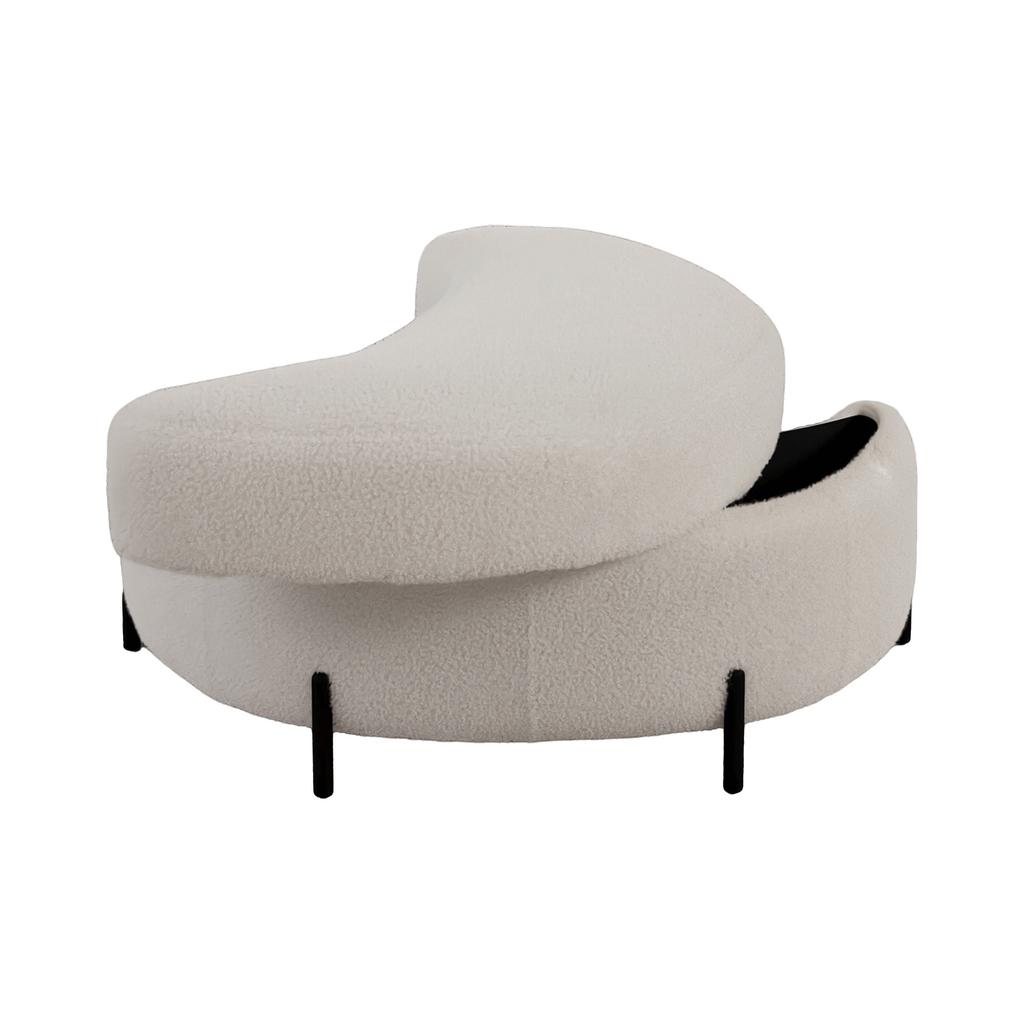 Sherpa-Covered Half-Moon Storage Stool with Tray, Padded Seat, Dressing & Shoe Stool and Footrest for Living Room, Entryway & Hallway, Ivory