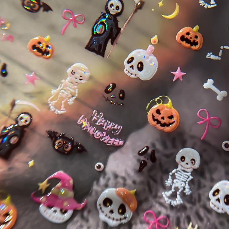 Halloween Nail Art Stickers Waterproof Gothic Cross Bat Decals for Home Salon Manicure Halloween Costume Party