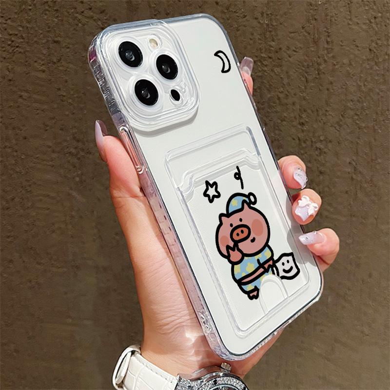 Card Slot Holder Silicone Wallet Pocket Case For  iPhone 17 Air 16 14 13 Samsung S23 S24 S25 Plus Redmi Note 14 13 12 11 10 Cover Clear Phone Bumper