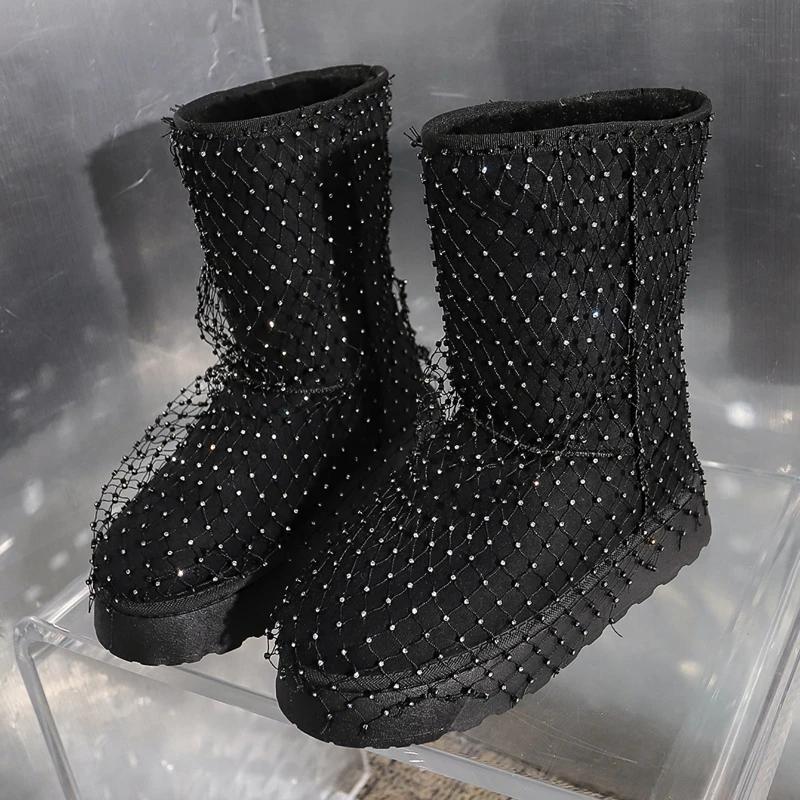 Fashion Women Shoes 2024 New Winter Hollow Fishnet Fashion Women Boots Lightweight Flat Shoes Outdoor Comfortable Platform Boots Women