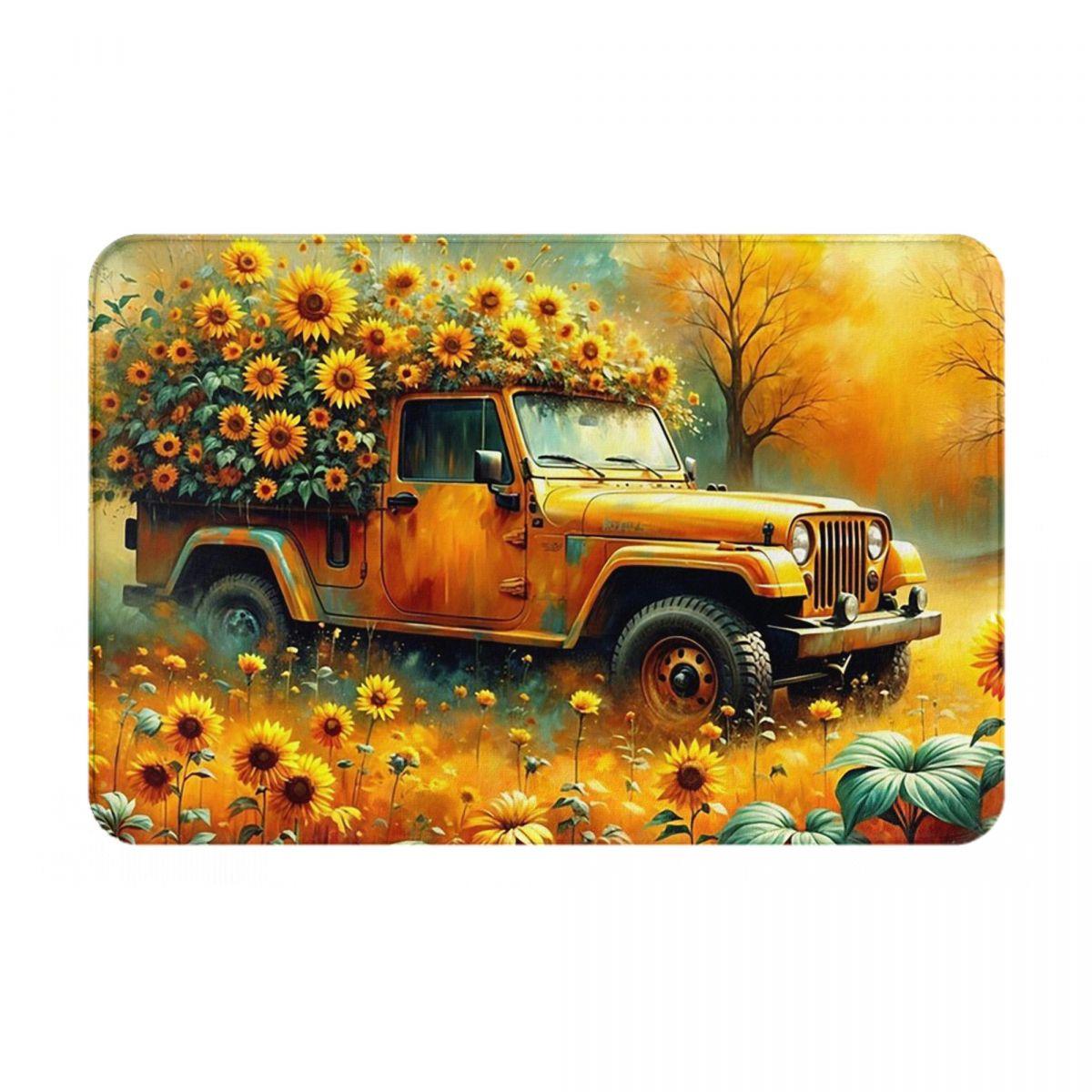 Zonnebloemen 70s Gouden Patroon Bloemen Antislip Deurmat Vloermat Wasbaar Tapijt Vloerkleed voor Keuken Entree Slaapkamer Voetmat Matten 60x40 cm
