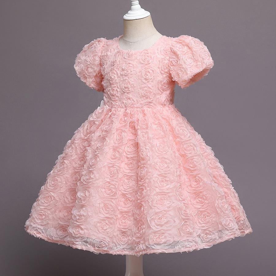 Robe de bal pour fille Robe de princesse Robe à volants avec broderie de roses 3D pour enfants pour cérémonie, anniversaire et demoiselles d'honneur