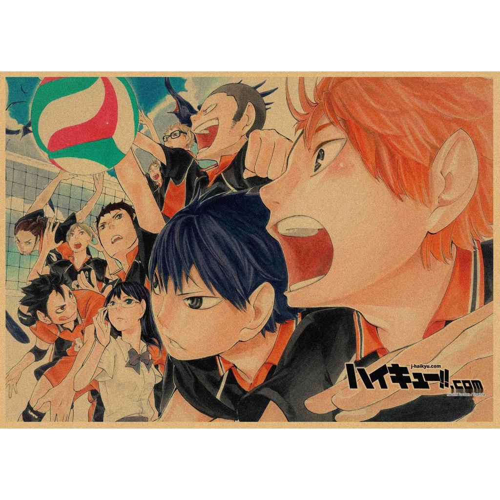 Haikyuu!! Retro Kraft Poster: Hinata Shoyo & Kageyama Tobio Decorative Wall Art