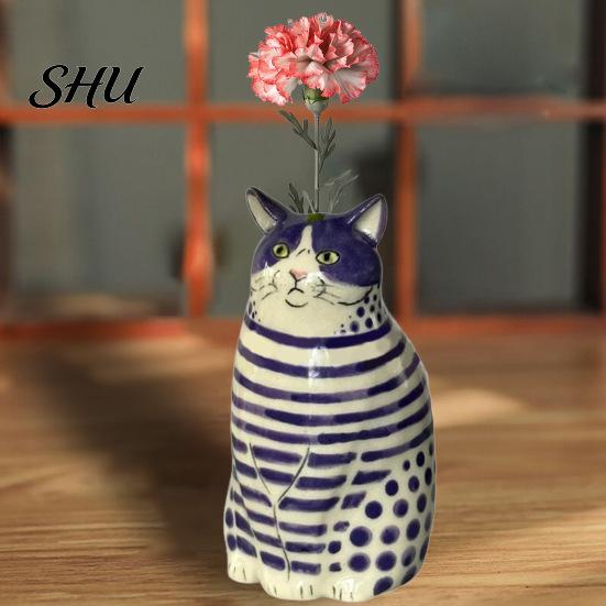 Real Flower Vase Dotted Cat Desktop Decoration Resin Cartoon Kitten Floral Plants Holder Indoor Dried Arrangement Container