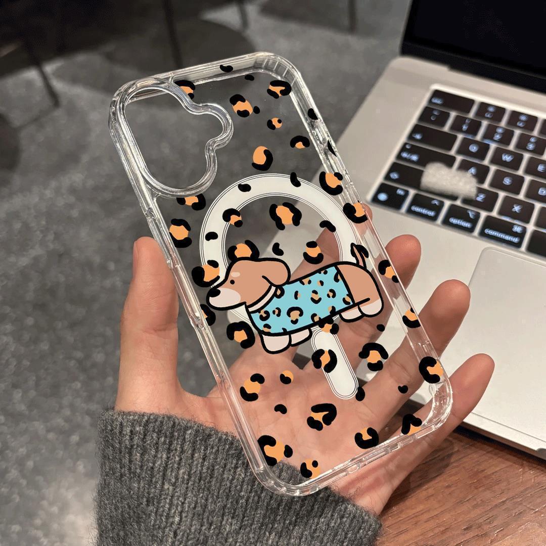 

Leopard Print Puppy Magnetic Case for Apple iPhone 17 Pro Max, 14, 15, 13 Pro, 11 - Acrylic Large Hole Design Apple 11 Pro