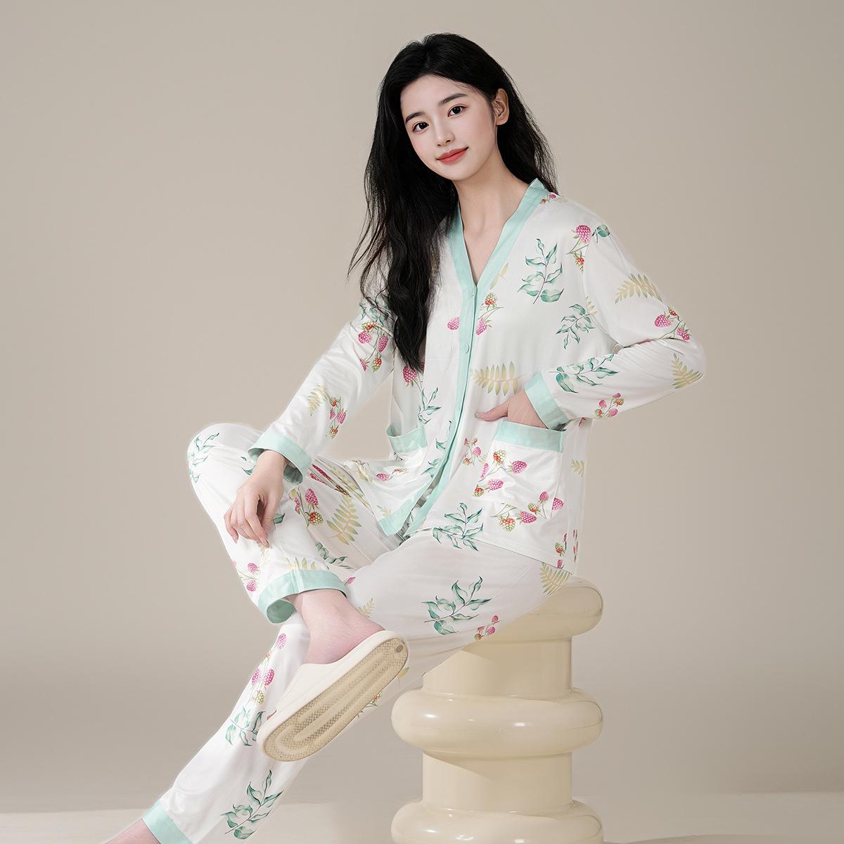 

Women s Plus Size Loungewear Set: Long Sleeve V-neck Kimono Cardigan with Pants, Imitation Cotton, Loose Fit for Autumn/Winter, Wearable Outdoors 2XL (150-170 jin) світло-зелений колір