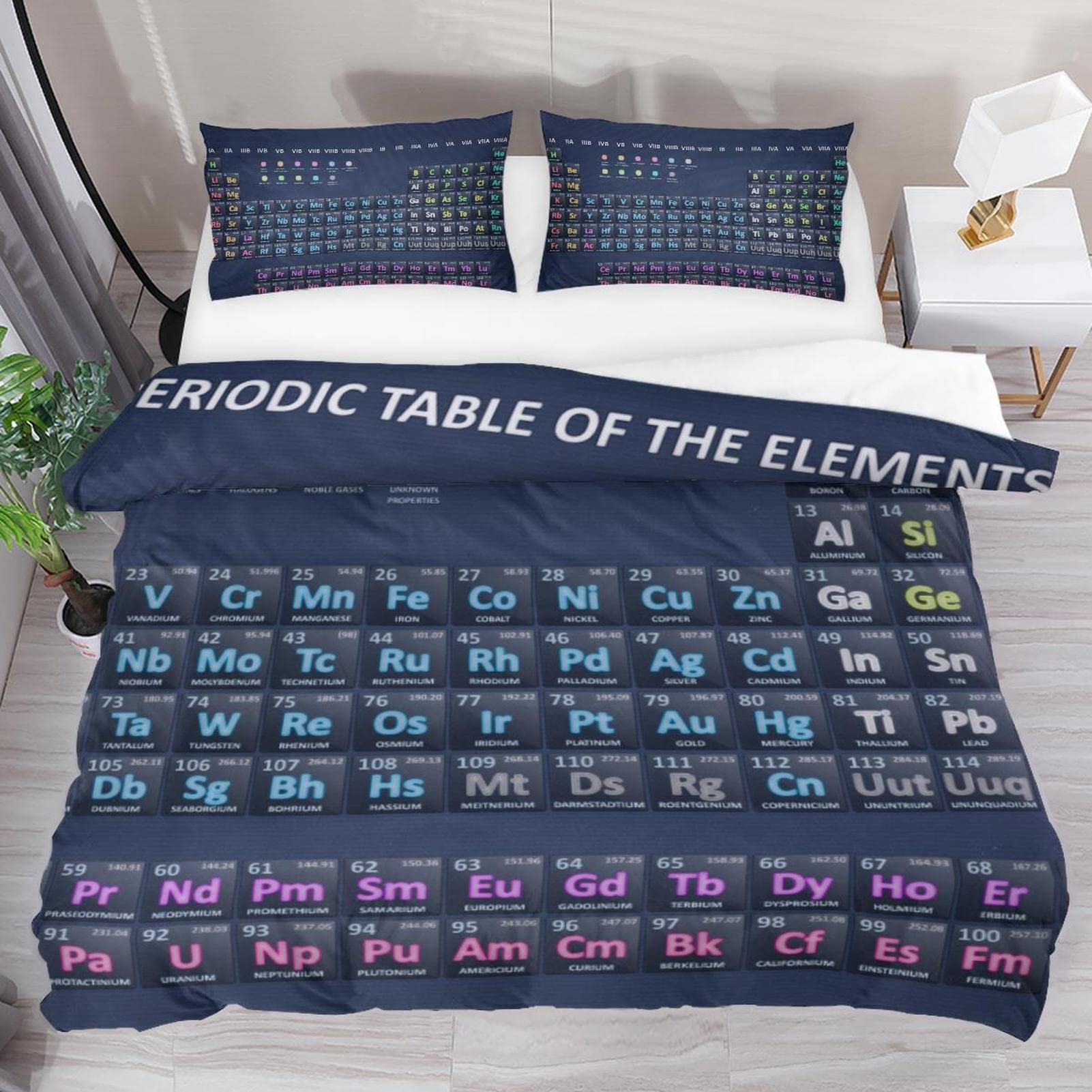 

Periodic Table King Queen Duvet Cover Educational Science Chemistry Bedding Set For Students Teachers Element Table Quilt Cover AU Single(140x210cm)