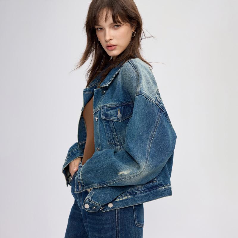 Hochwertige Damen Herbst 2025 High-Waist Distressed Denimjacke