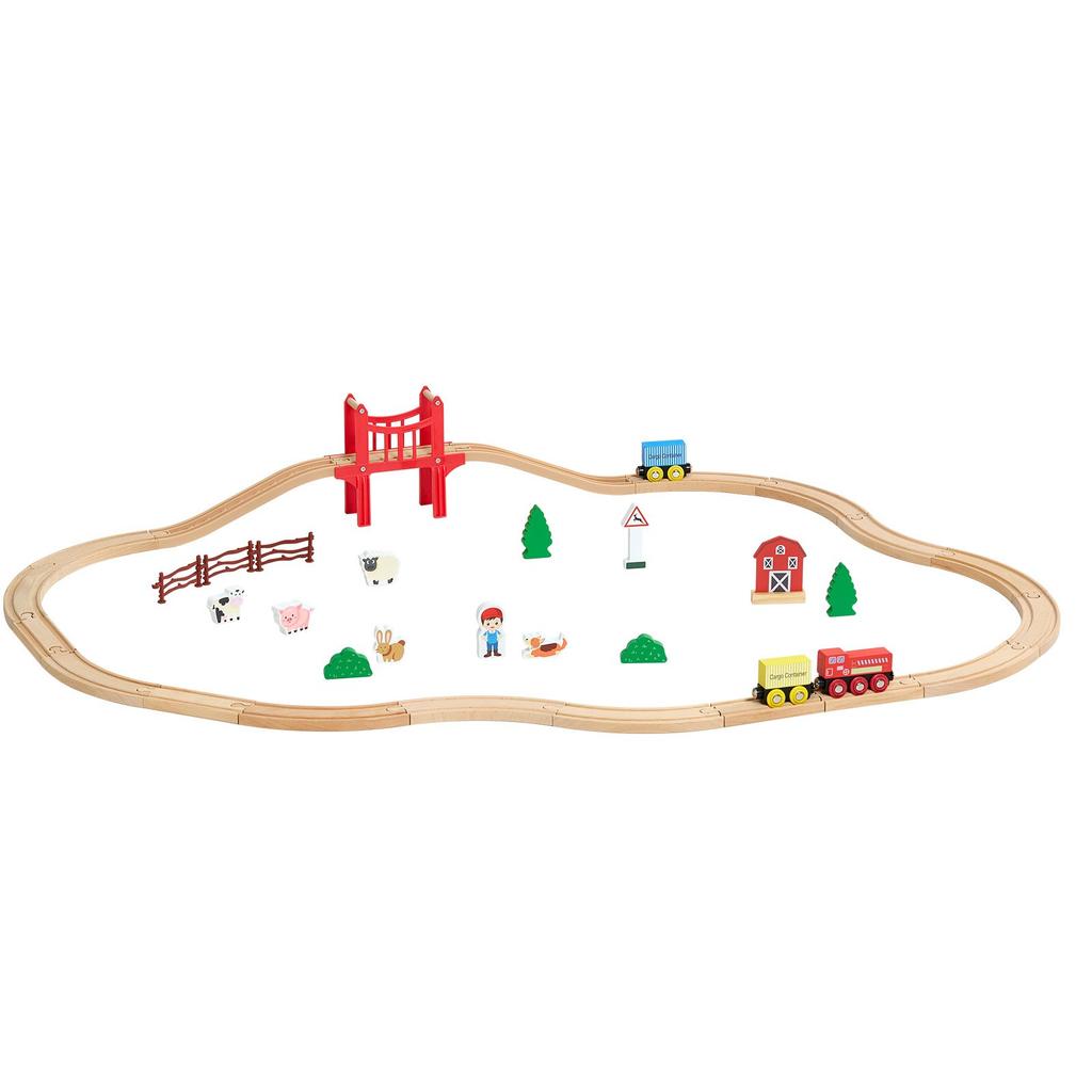 VEVOR Wooden Train Set, 39PCS, Wood Train Track with Magnetic Trains and Railway Accessories, Compatible with Major Brands, Small Town