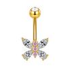 1Pcs  Stainless Steel Zircon Belly Button Ring Butterfly Flower Belly Button Stud Micro-Set Round Belly Button Piercing