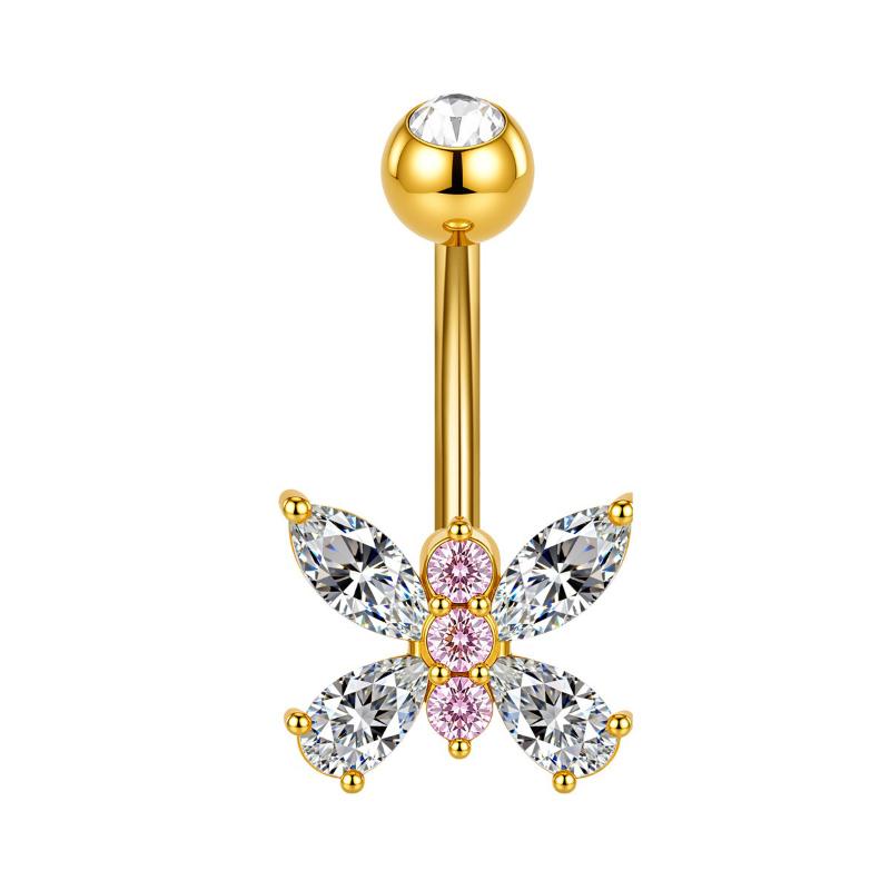 1Pcs  Stainless Steel Zircon Belly Button Ring Butterfly Flower Belly Button Stud Micro-Set Round Belly Button Piercing