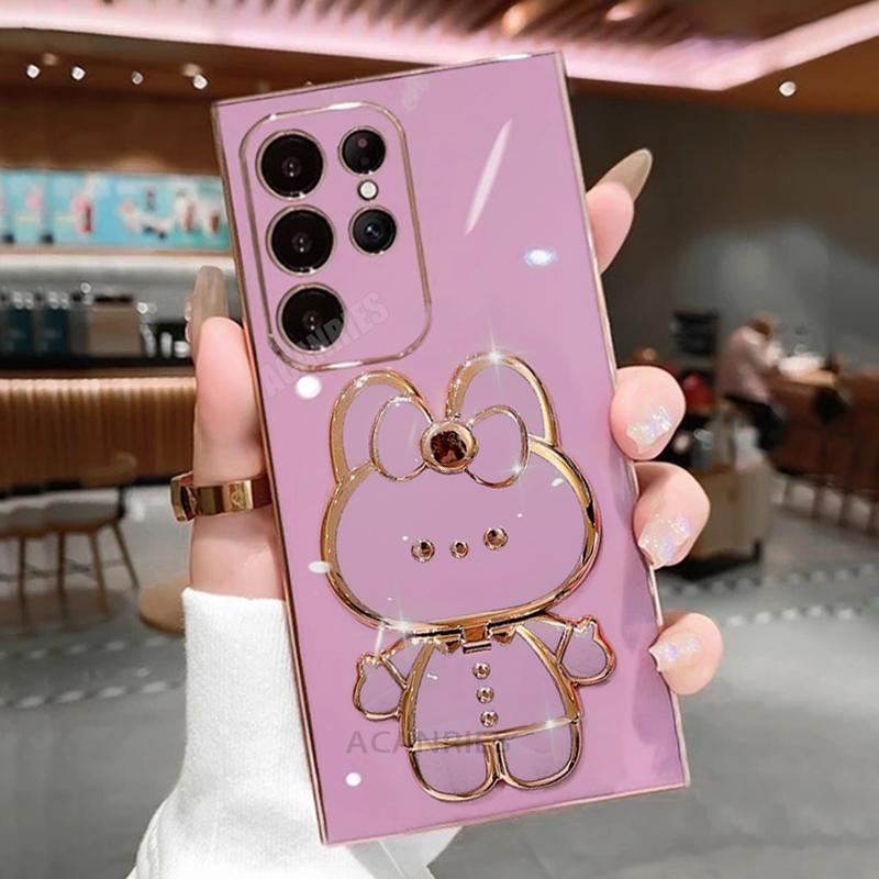 

S 24 23 22 Роскошный чехол-держатель для зеркала с покрытием для Samsung Galaxy S23 S20 S21 Fe S22 S24 Plus Ultra Silicone Stand Cover Note 20 S23 Ultra