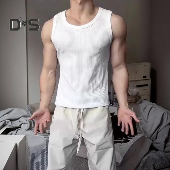 Herren-Tanktop mit Rundhalsausschnitt, ärmellos, schmale Passform, einfarbig, 3D-Muster, atmungsaktiv, für Sport und Reisen