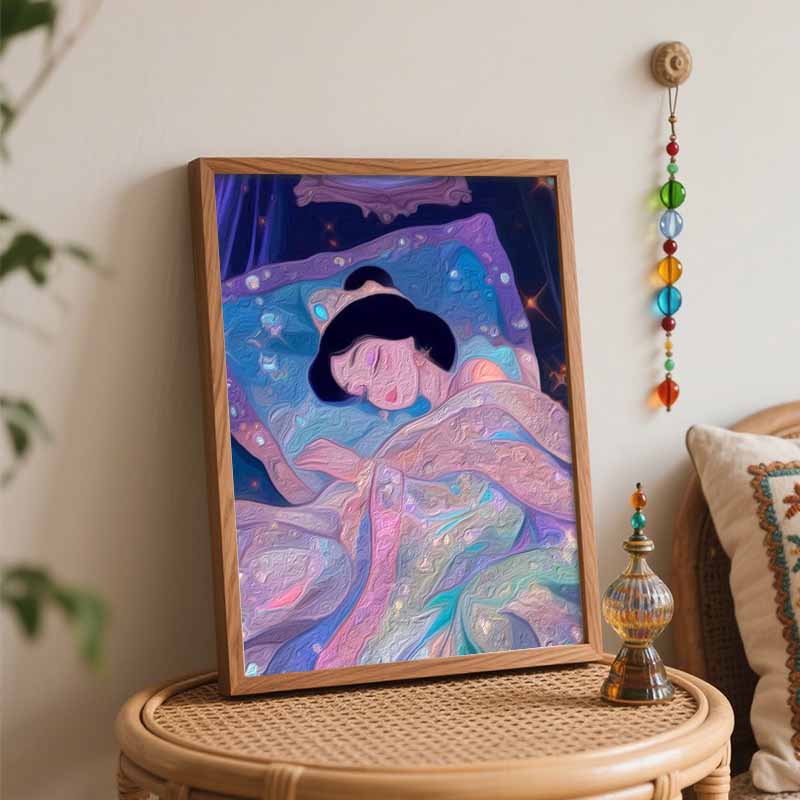 Disney Oil Painting DIY Digital Painting Sleeping Princess Glitter Art HandPainted Wall Decor for Living Room or Entryway.