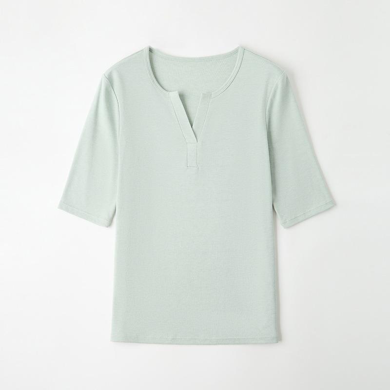 Tencel wool blended five-quarter-sleeved top autumn new simple soft waxy stacked knitted fabric bottoming shirt