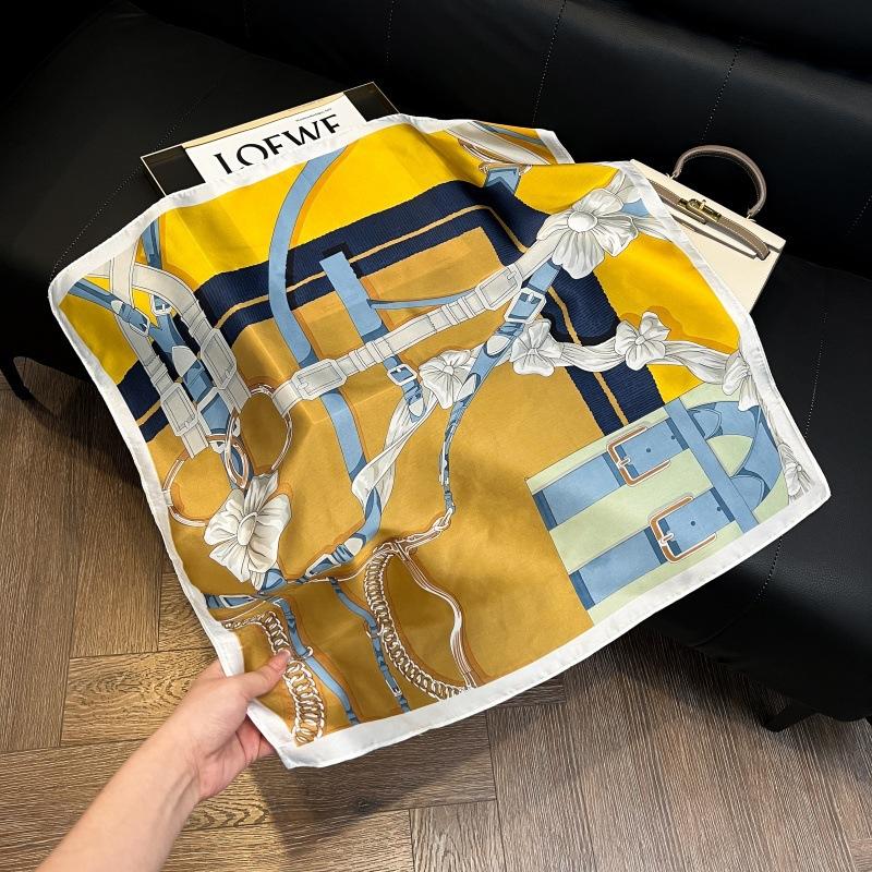 Silk scarf women's spring and autumn decoration versatile ins simple style striped square scarf streamer simulation silk fashion scarf scarf scarf