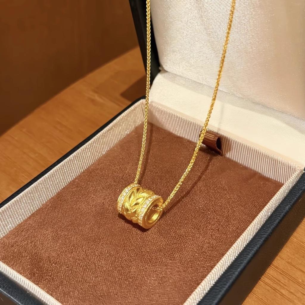 Necklace With Diamond Passepartout Wheat Ear Pendant Barley Ring Medieval Premium Collarbone Chain Female