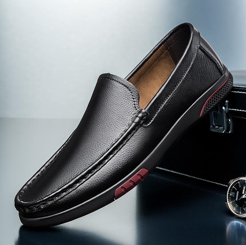 

Men s shoes summer casual leather shoes men s first layer cowhide soft-soled loafers foreign trade driving shoes foot loafers 46 чёрный