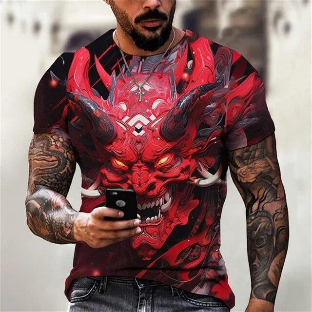 Japonské samurajské tričko s potiskem pro muže Letní hip-hopový trend Harajuku Streetwear Neformální topy s krátkým rukávem Móda Volná trička