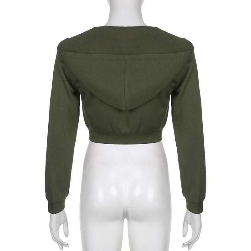 Roupa de Rua Estampa de Letra Estrela Feminina Punk Vintage Verde Zíper Y2K Moletom Curto de Manga Comprida